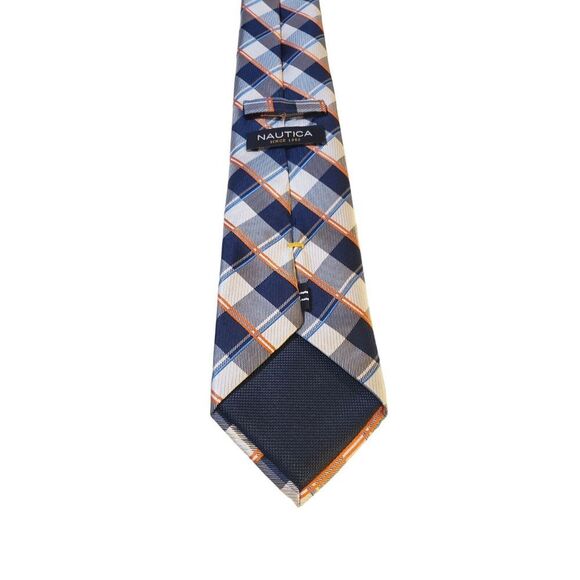 NAUTICA Plaid Checkered Navy White Orange Neck Tie Multicolor Plaids & Checks - Picture 4 of 12